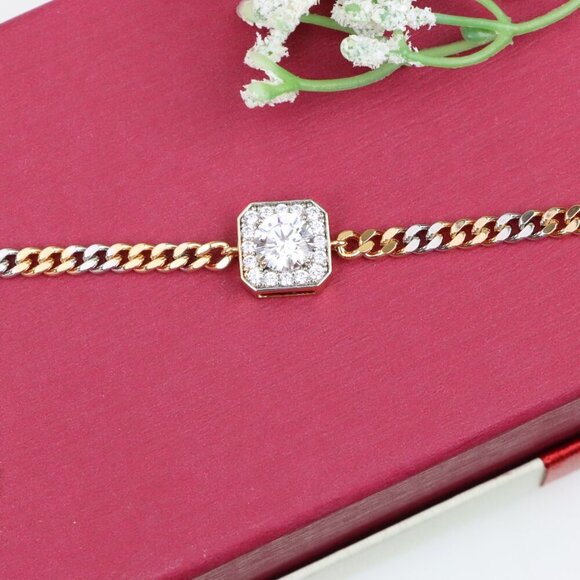 "Two-Tone Chain Bracelet with Sparkling Centerpiece, XPBL0787 - Picture 8 of 13